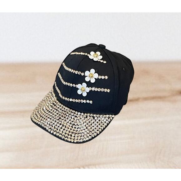 Womens Rhinestone Flower Pattern Baseball Cap Adjustable - Picture 1 of 8